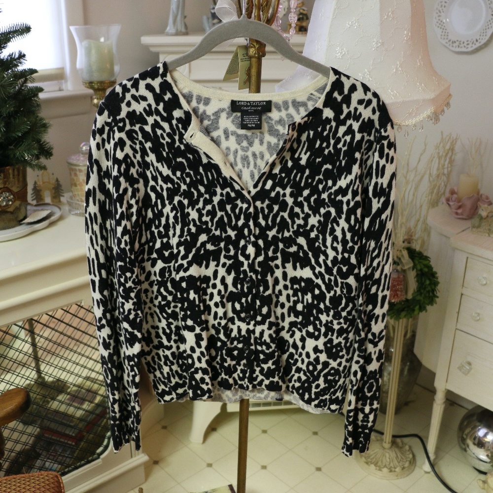 Black and White Animal Print Cashmere Cardigan
